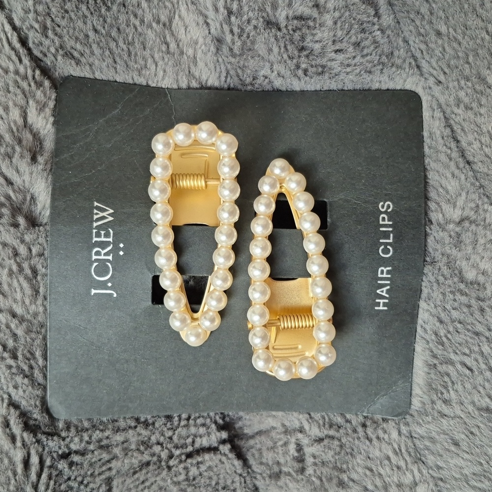 J.Crew Set Of 2 Large Faux Pearl Hair Clips, New With Tags